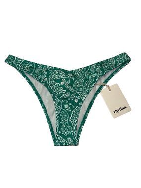 Rhythm Livin Tidepool V Front Hi Cut Bikini Bottoms Size Small Marine Green